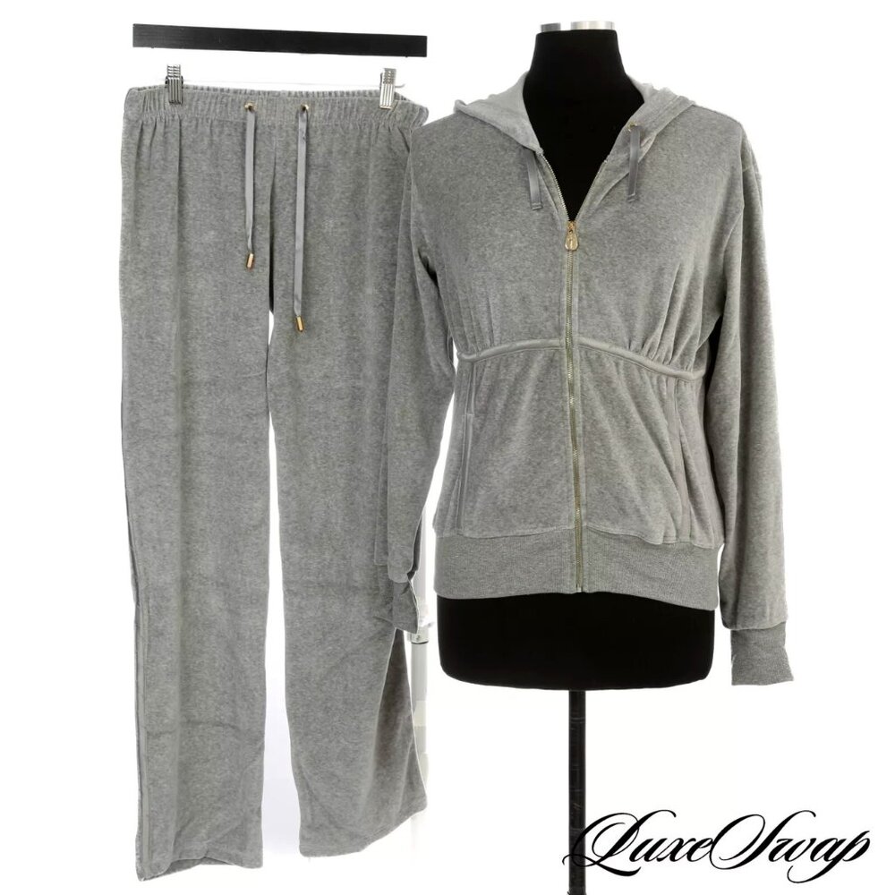 $1495 Authentic CESARE PACIOTTI Made in ITALY Womens Gray Track Sweat Suit Sz.44